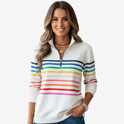 Vega™ | Halv Lynlås Sweatshirt med Regnbuestriber