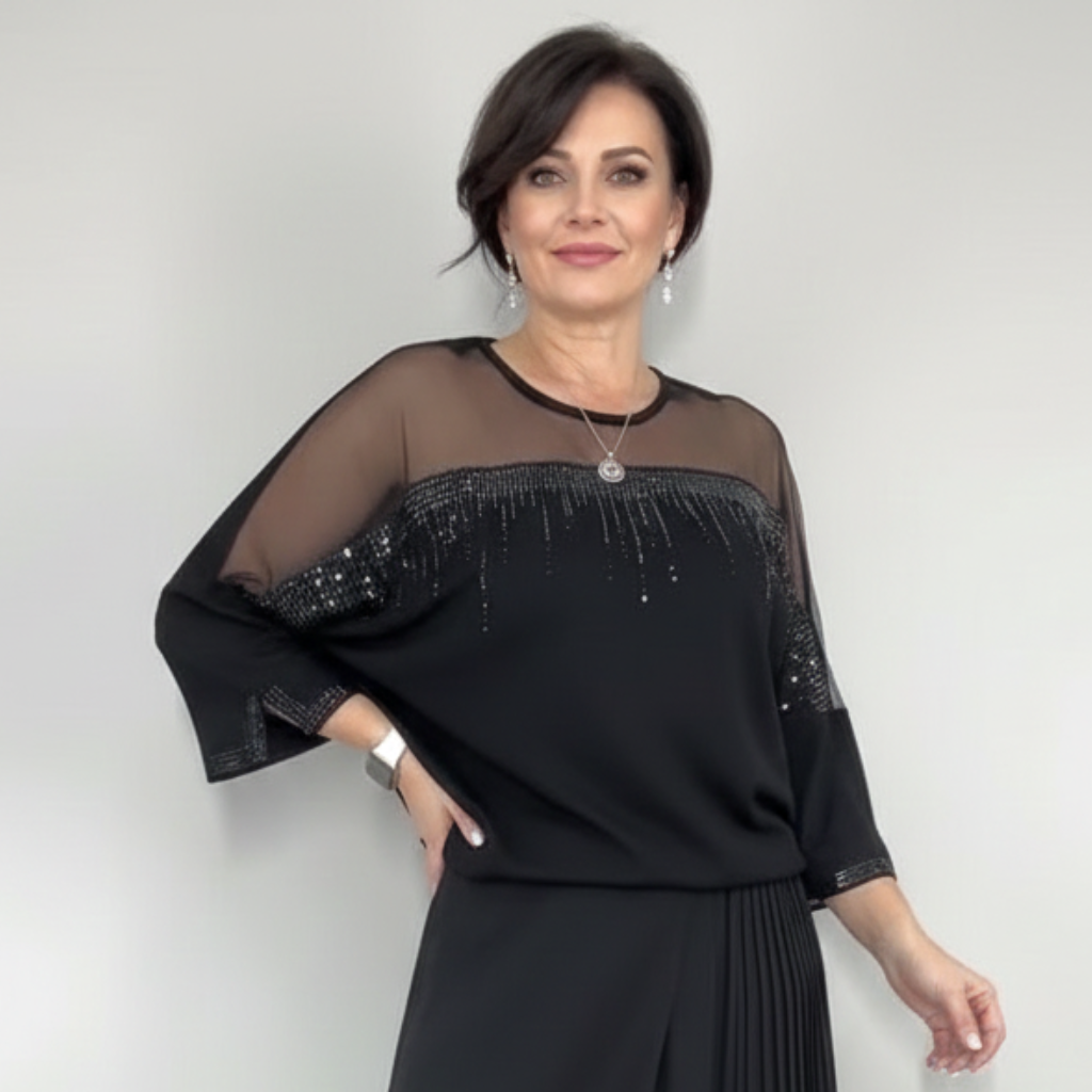 Elina™ | Bluse med Net og Pailletter