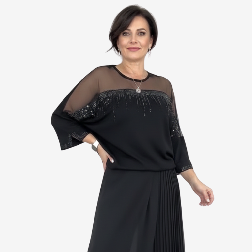 Elina™ | Bluse med Net og Pailletter